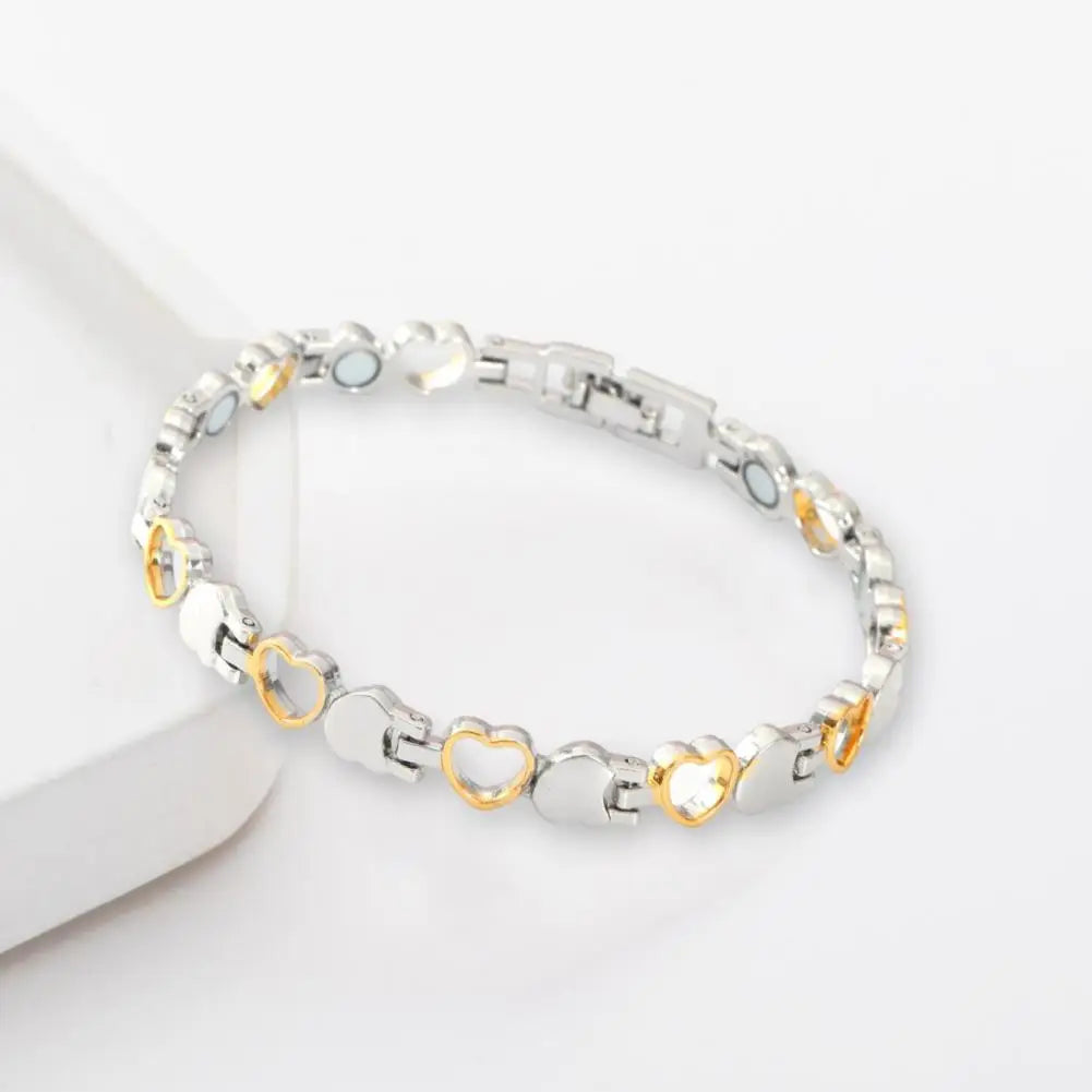 Women Magnetic Bracelet Hollow Heart Sleek Surface Adjustable Chain Wrist Jewelry for Daily Wear Anniversaries Birthday Gift