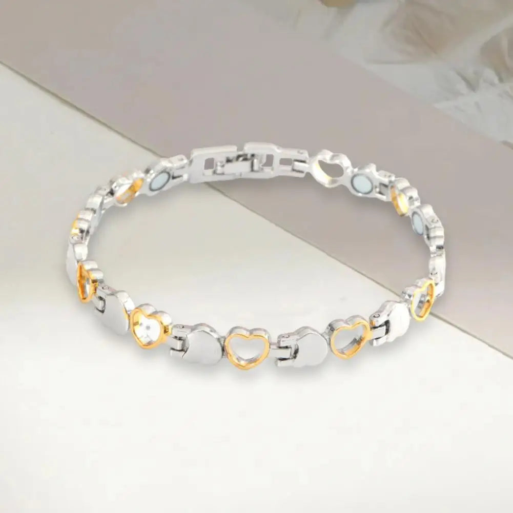 Women Magnetic Bracelet Hollow Heart Sleek Surface Adjustable Chain Wrist Jewelry for Daily Wear Anniversaries Birthday Gift